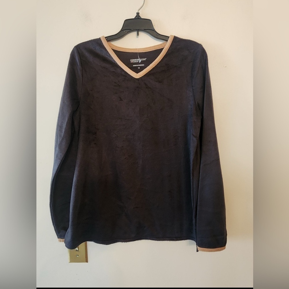Comfort Code by Cuddl Duds Fuzzy Ladies Pajama Top Black Size xs